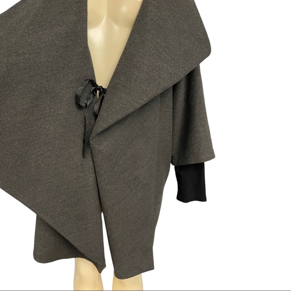 Calvin Klein Double Breasted Drape Cape Coat Envelope Collar Grey Sleeved Jacket - Picture 5 of 15